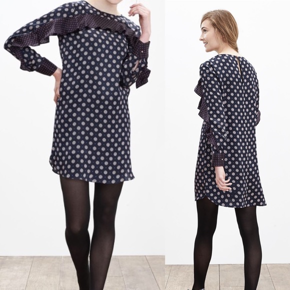 Banana Republic Dresses & Skirts - BANANA REPUBLIC Silk ruffle navy print dress